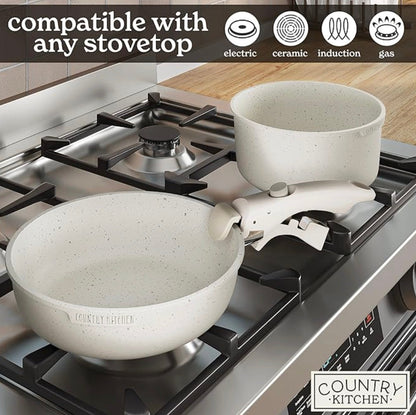 Space-Saving Non-Stick Cookware Set with Detachable Handles